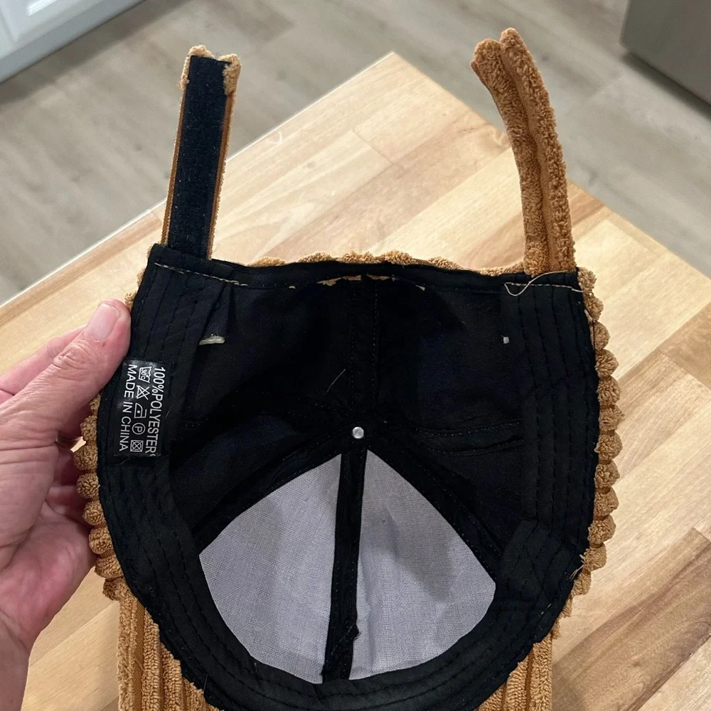 New! Brown Plush Corduroy Baseball Cap Adjustable Velcro Strap Back in Tan - Picture 10 of 12